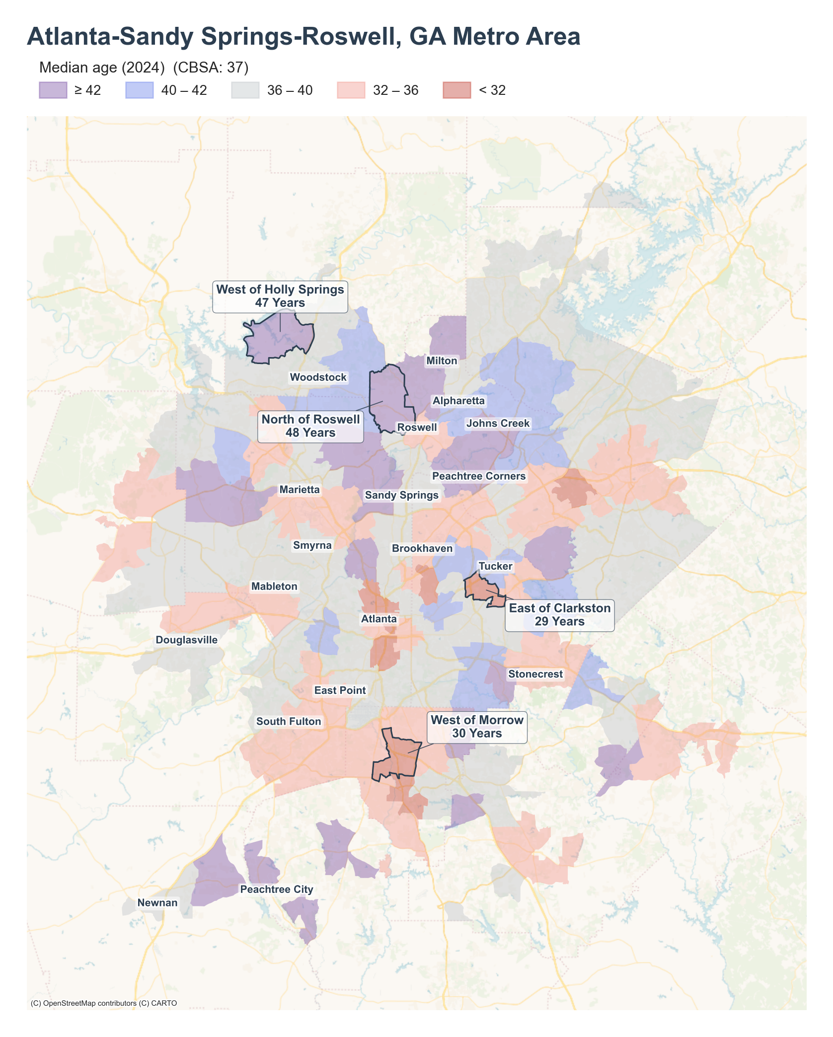 Median age (2024) by neighborhood across the Atlanta metro