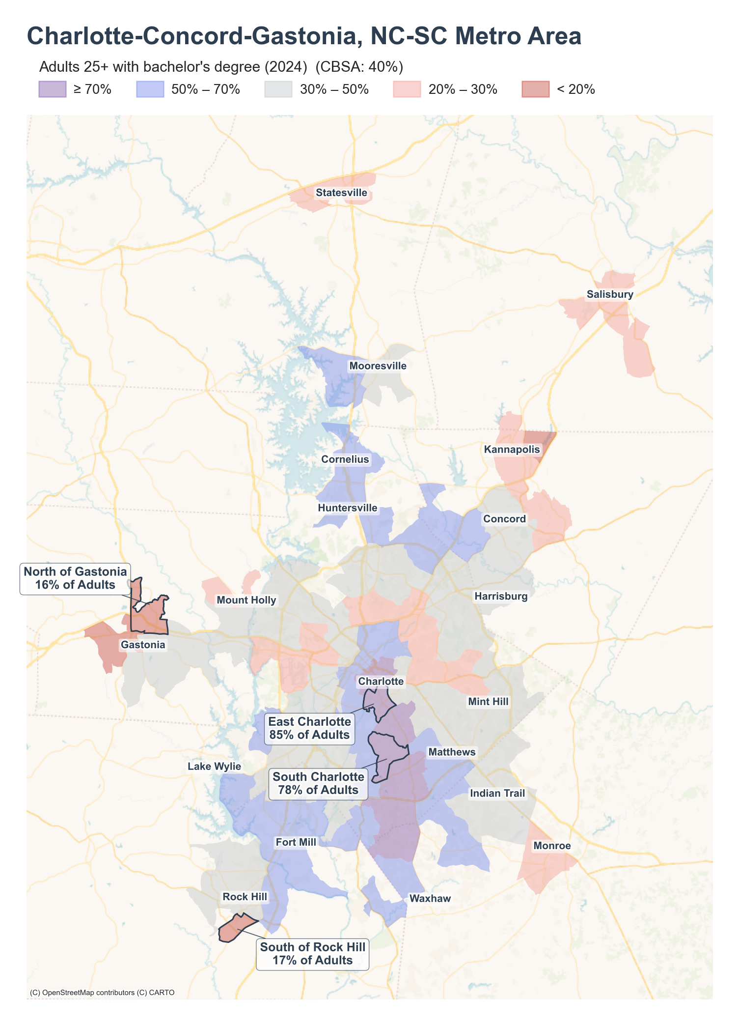 Adults 25+ with bachelor's degree (2024) by tract cluster