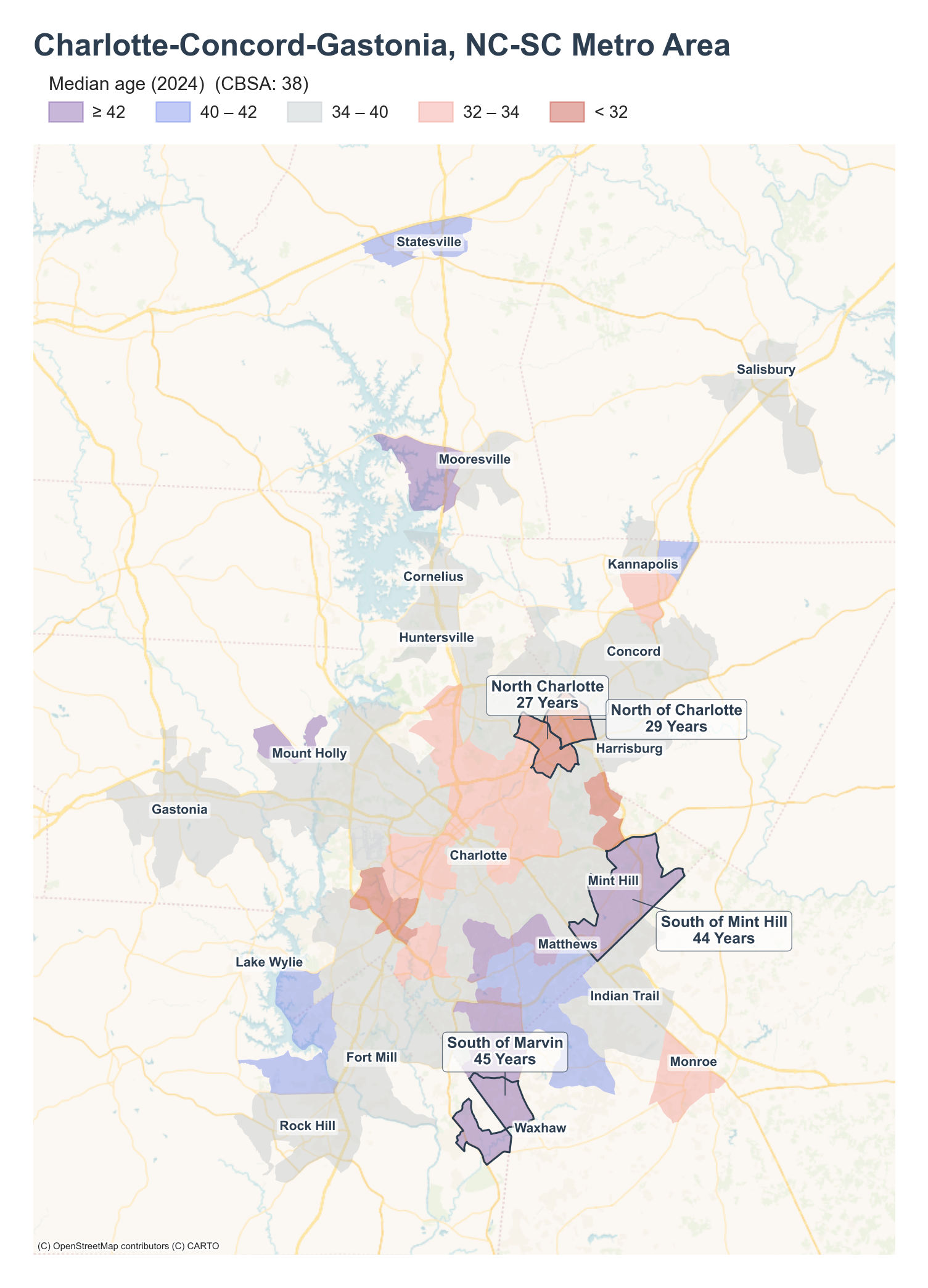 Median age (2024) by tract cluster