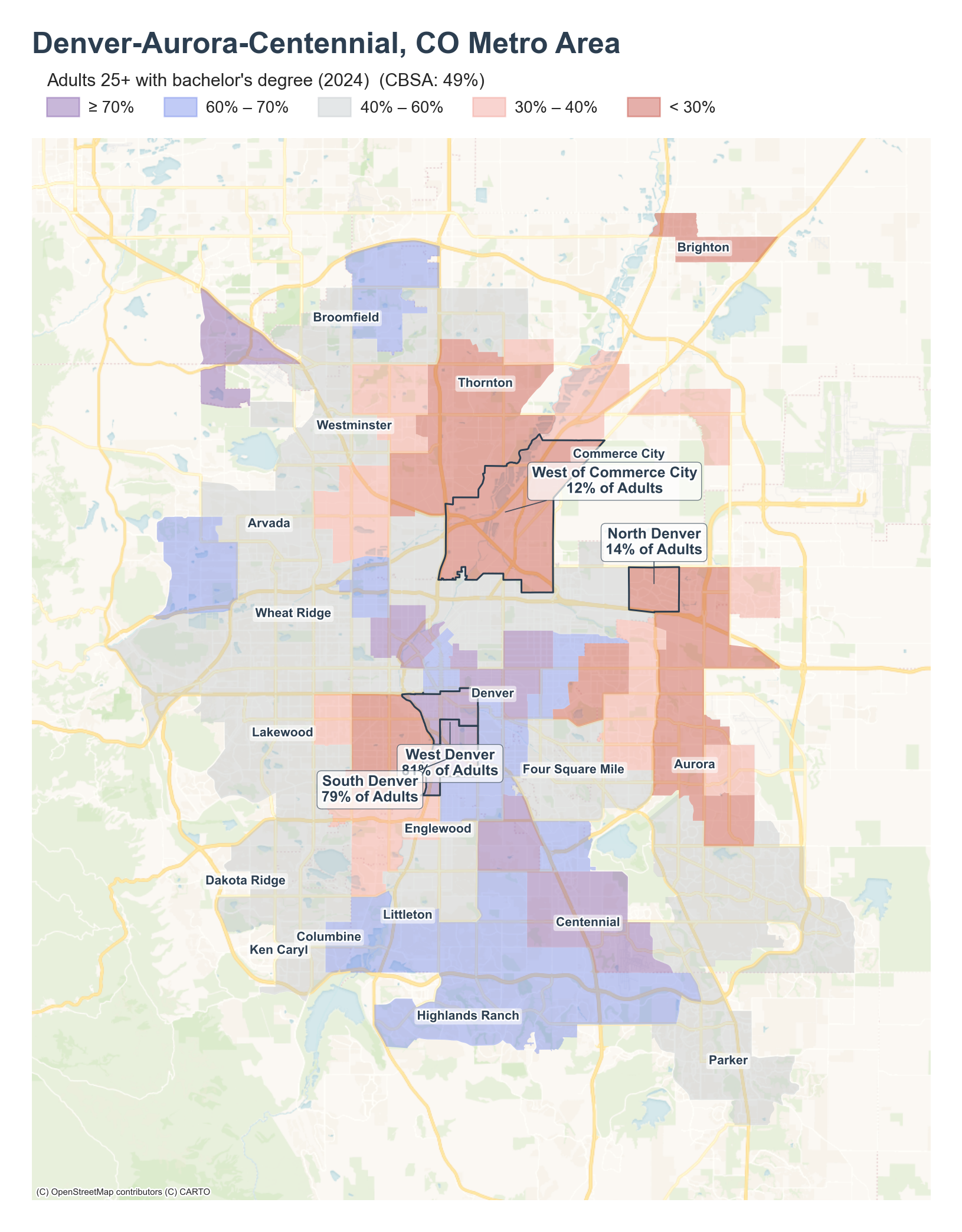 Adults 25+ with bachelor's degree (2024) by tract cluster