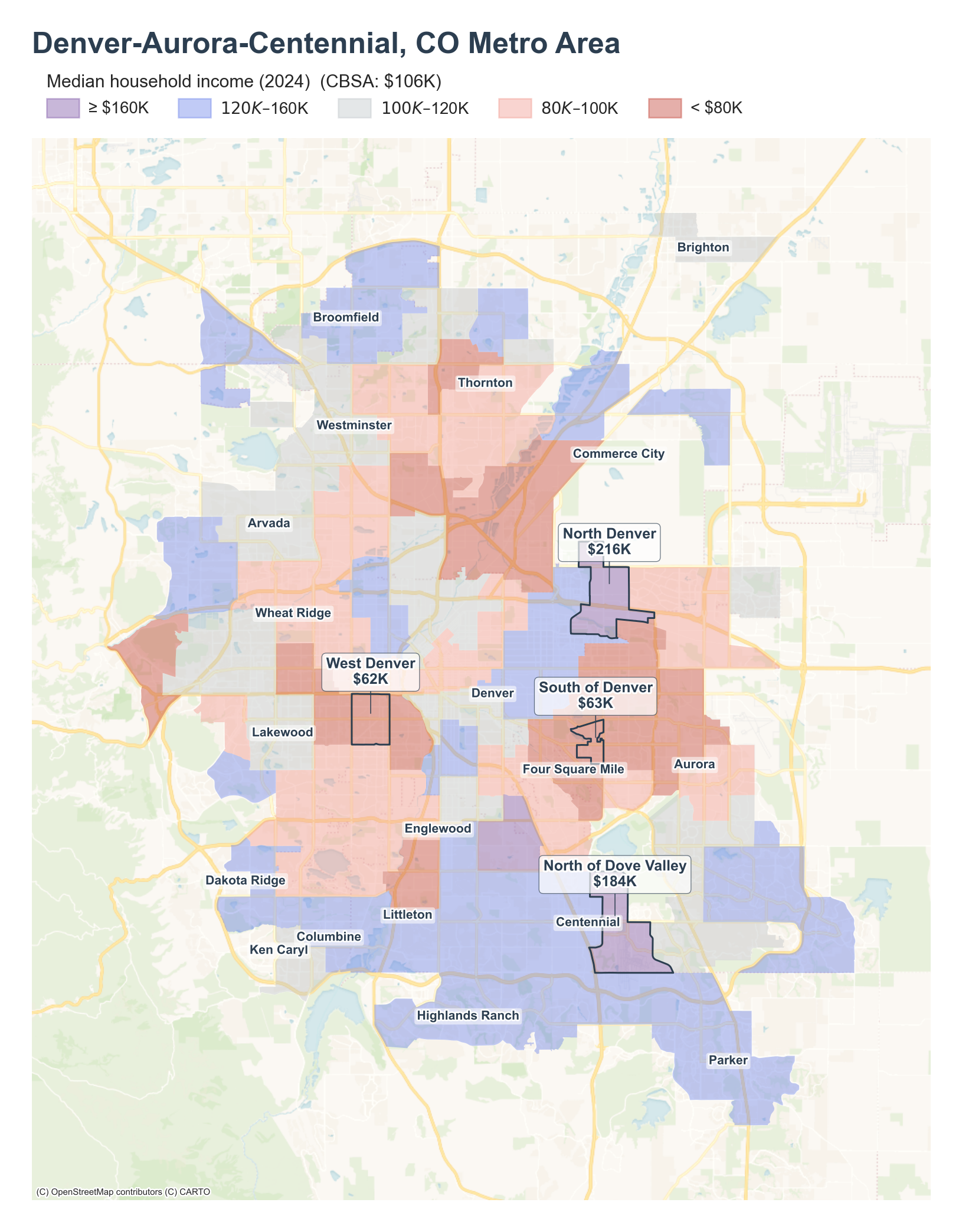 Median household income (2024) by tract cluster