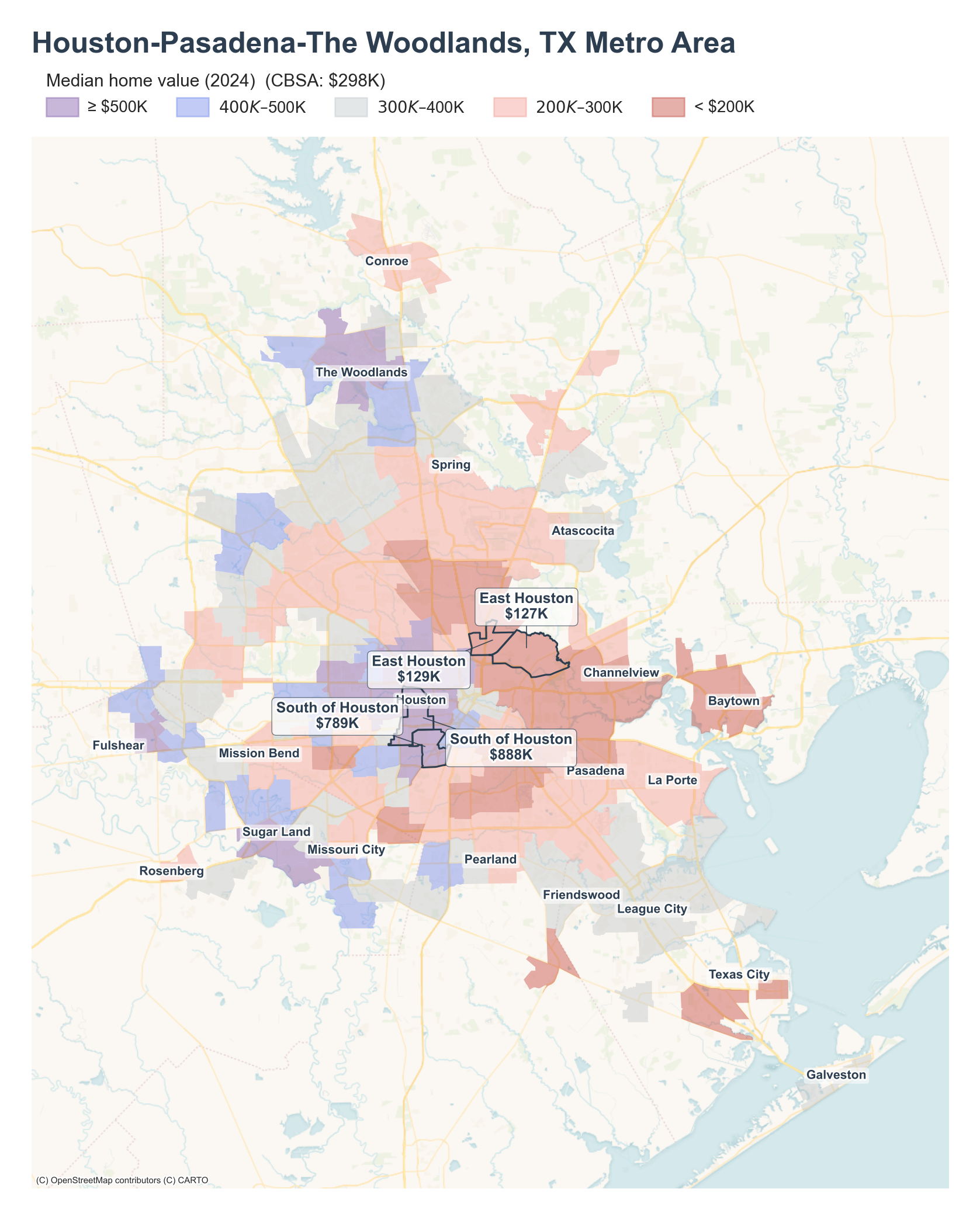 Median home value (2024) by neighborhood across the Houston metro
