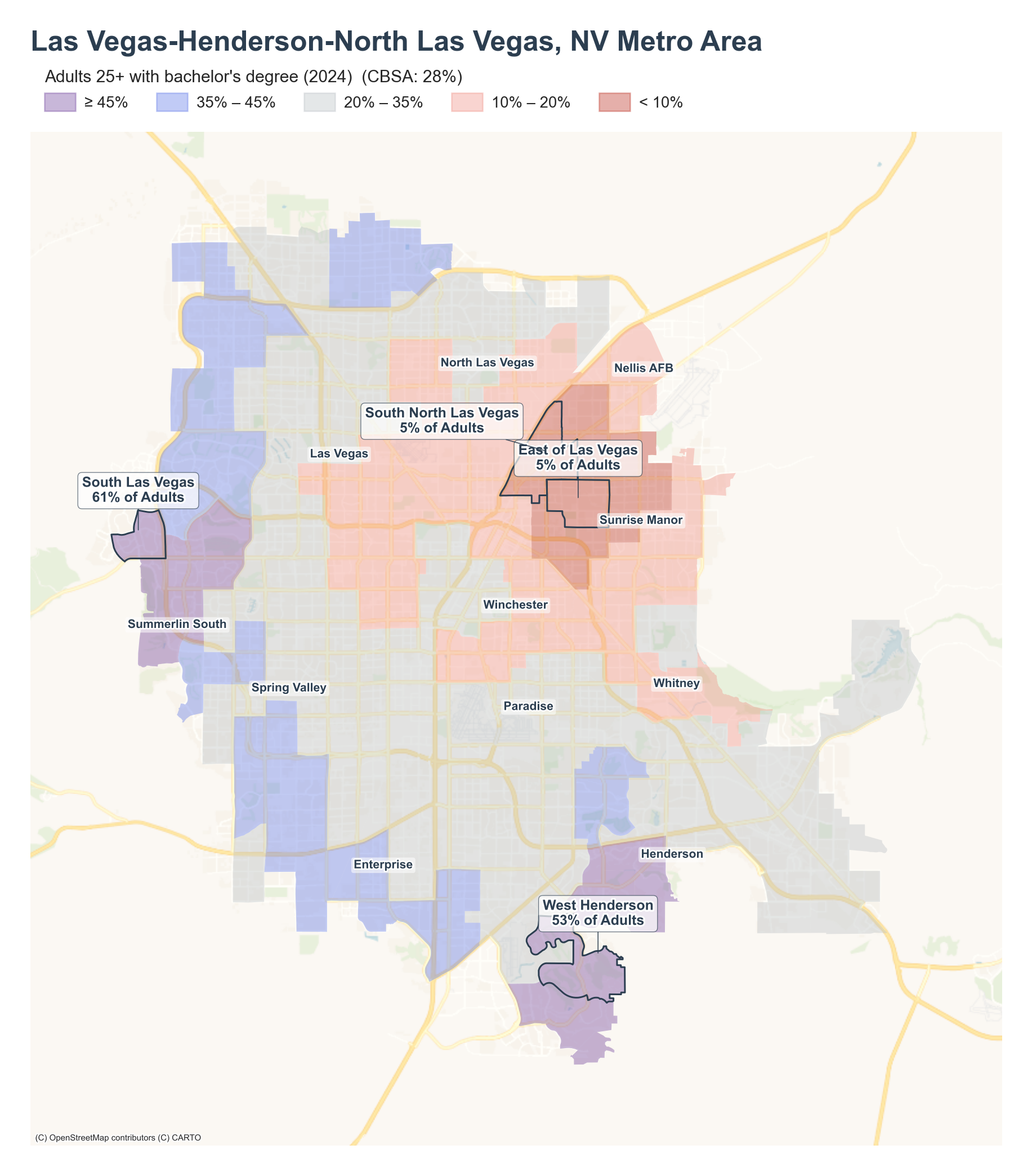 Adults 25+ with bachelor's degree (2024) by neighborhood across the Las Vegas–Henderson–Paradise metro