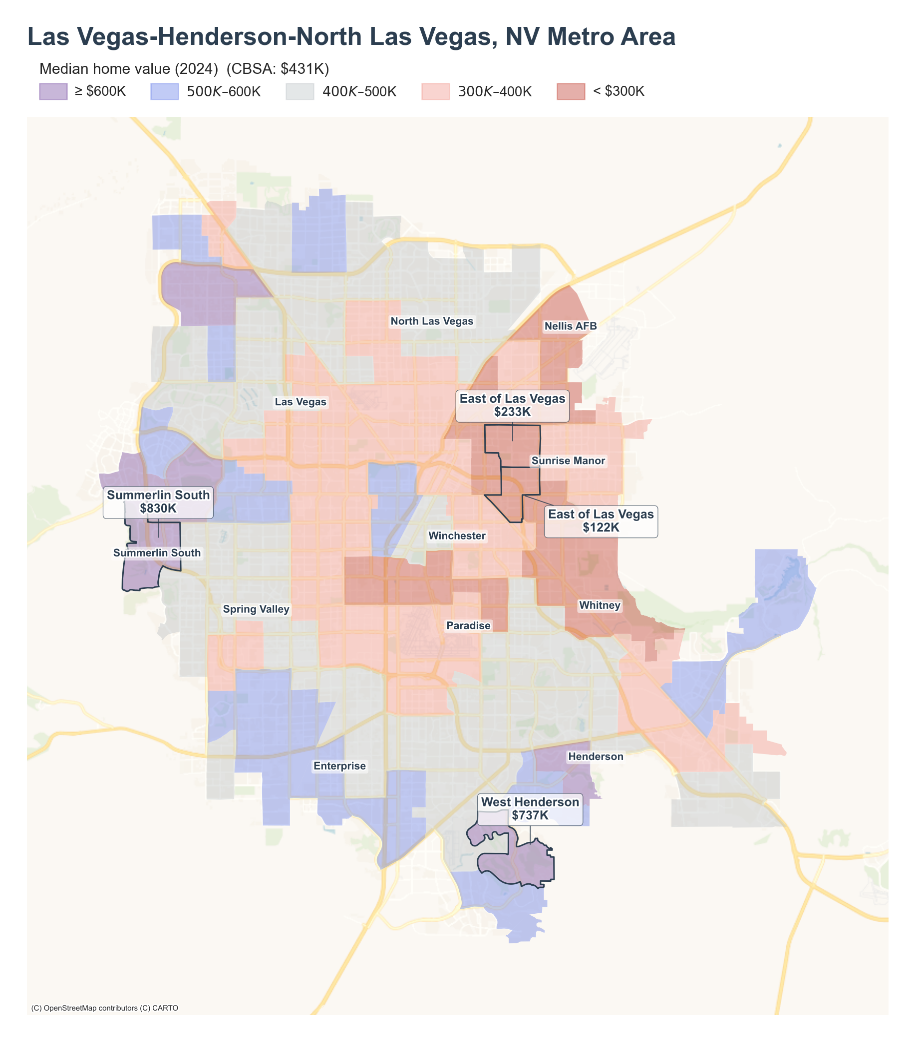 Median home value (2024) by neighborhood across the Las Vegas–Henderson–Paradise metro