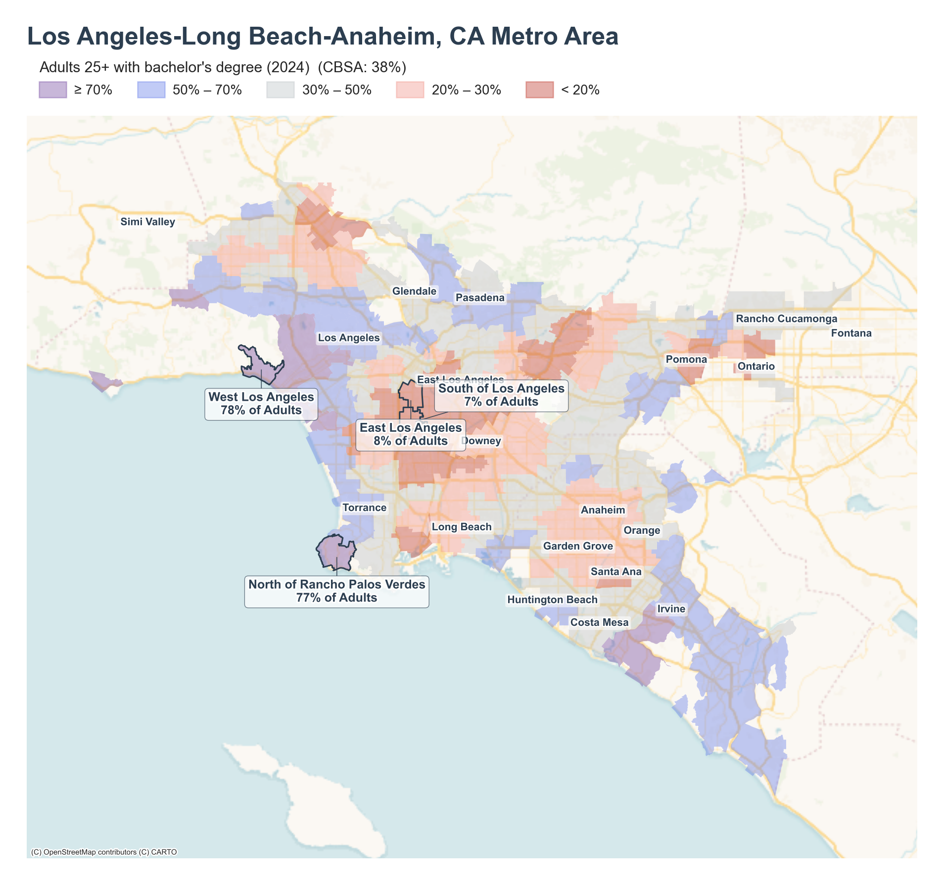 Adults 25+ with a bachelor's degree (2024) by neighborhood cluster