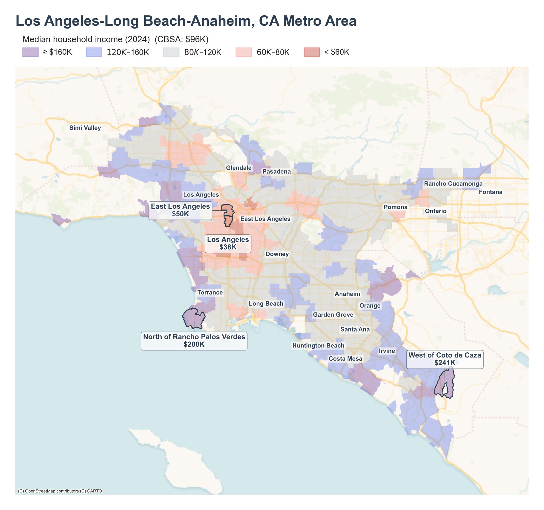 Median household income (2024) by neighborhood cluster