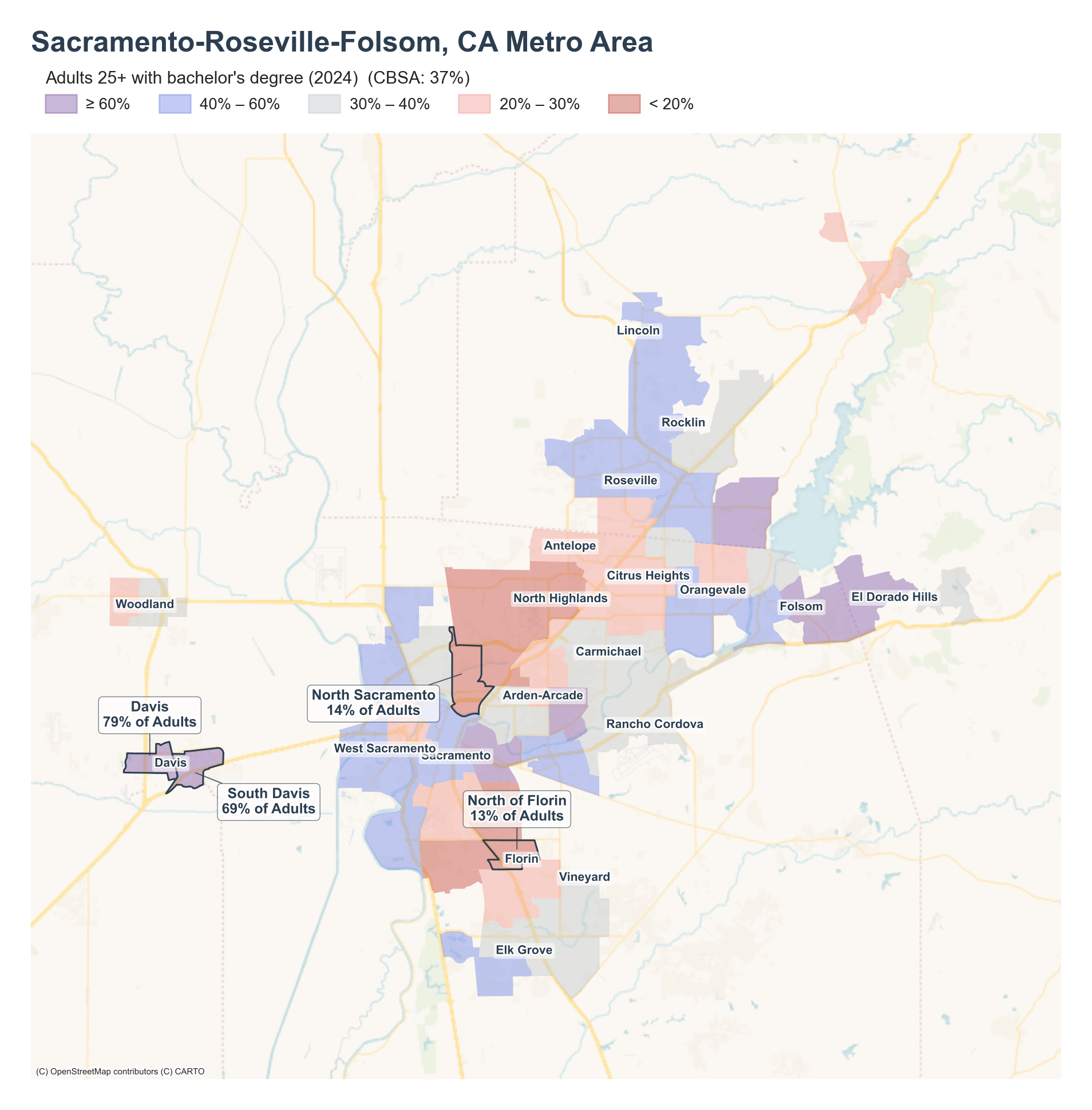 Adults 25+ with bachelor's degree (2024) by tract cluster