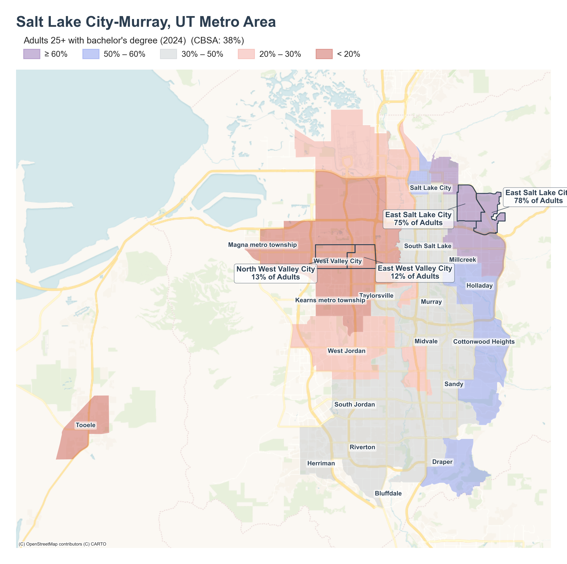 Adults 25+ with bachelor's degree (2024) by tract cluster