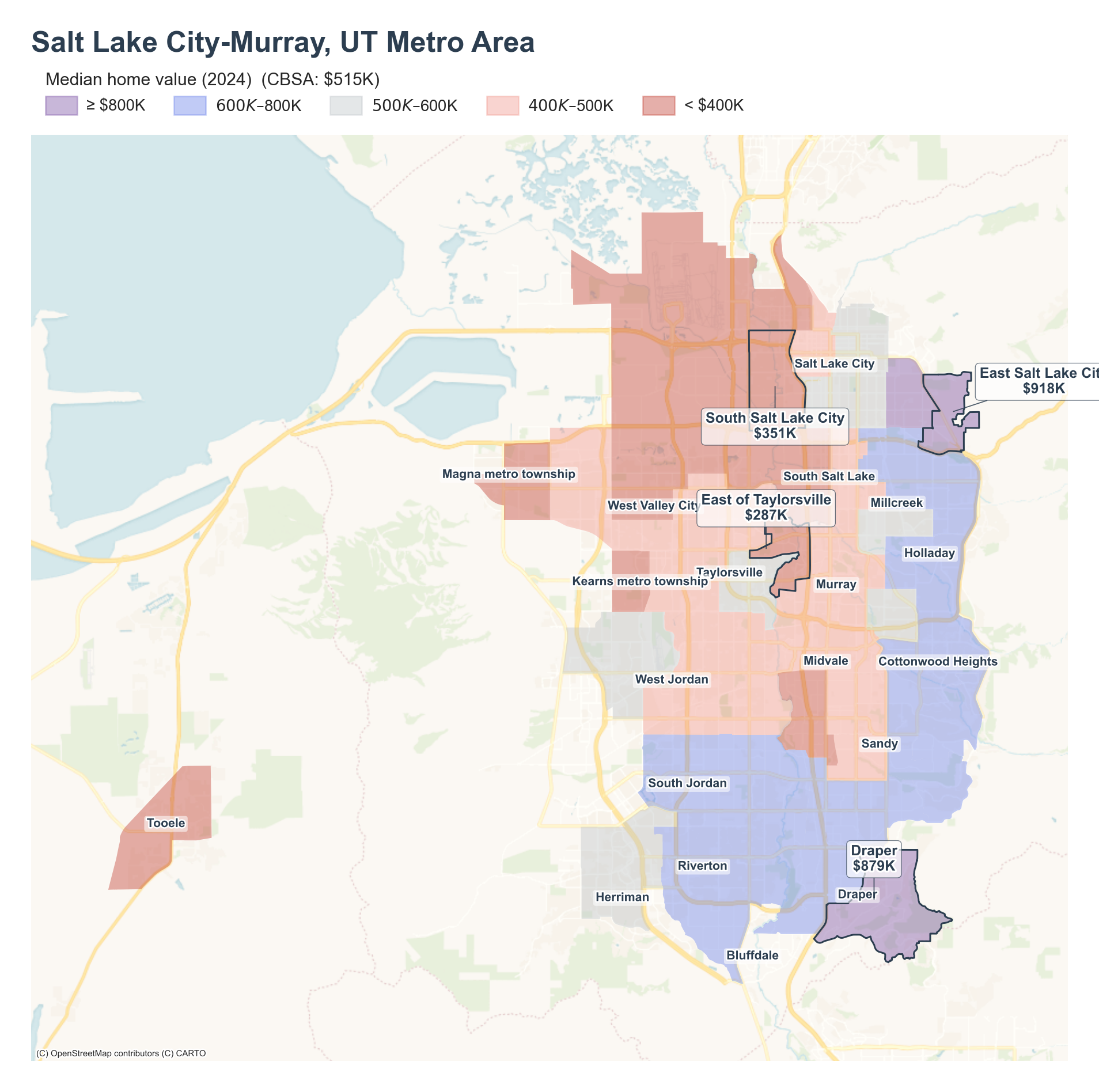 Median home value (2024) by tract cluster