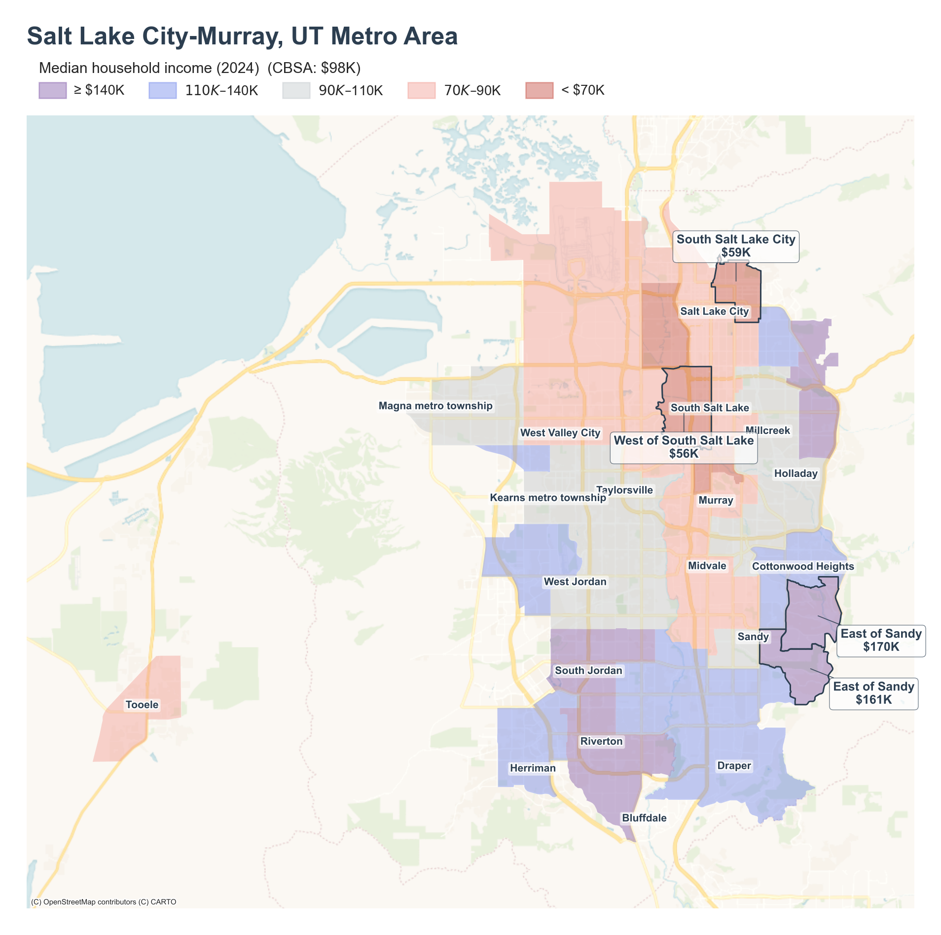 Median household income (2024) by tract cluster