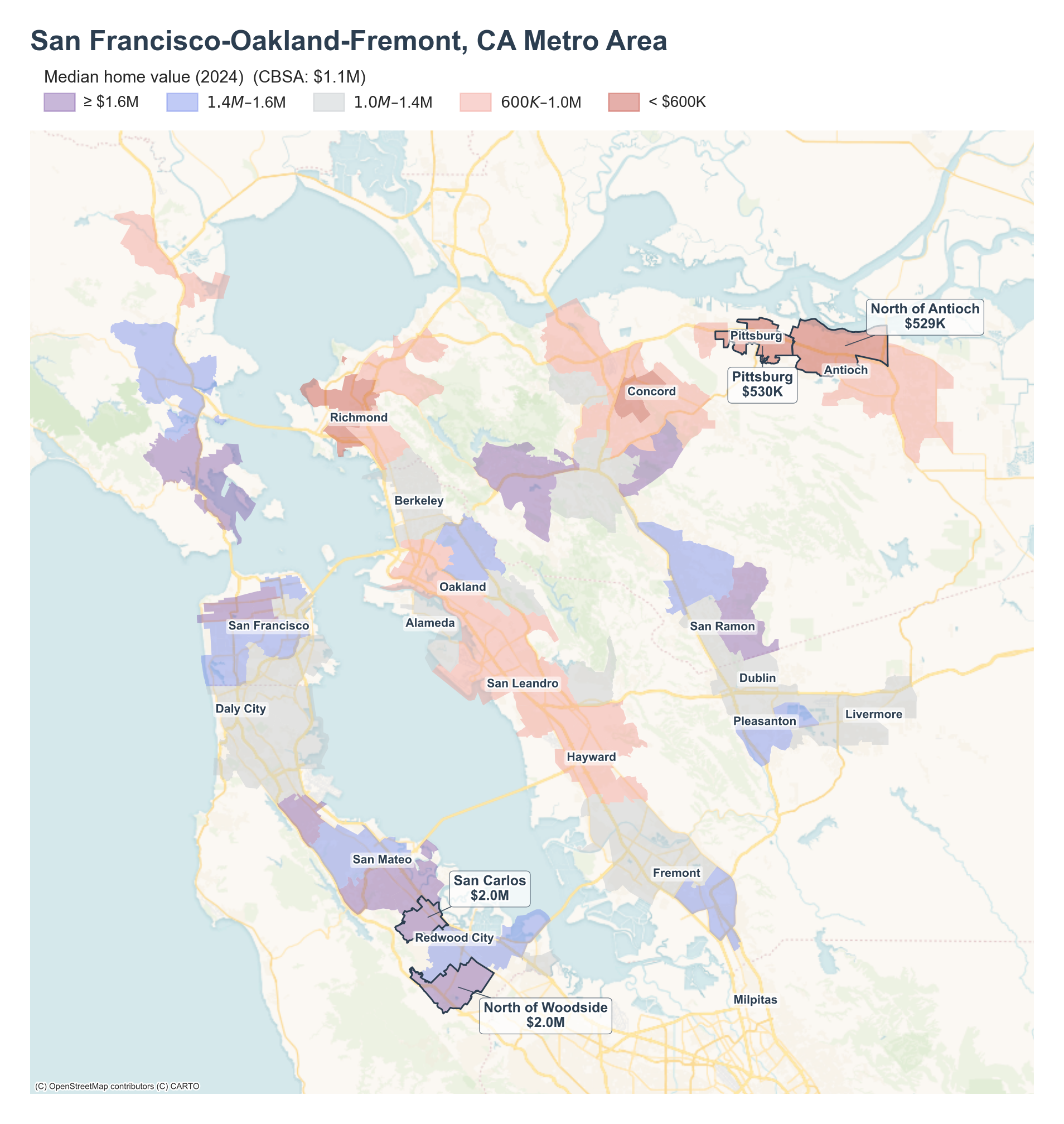 Median home value (2024) across the San Francisco–Oakland–Fremont metro
