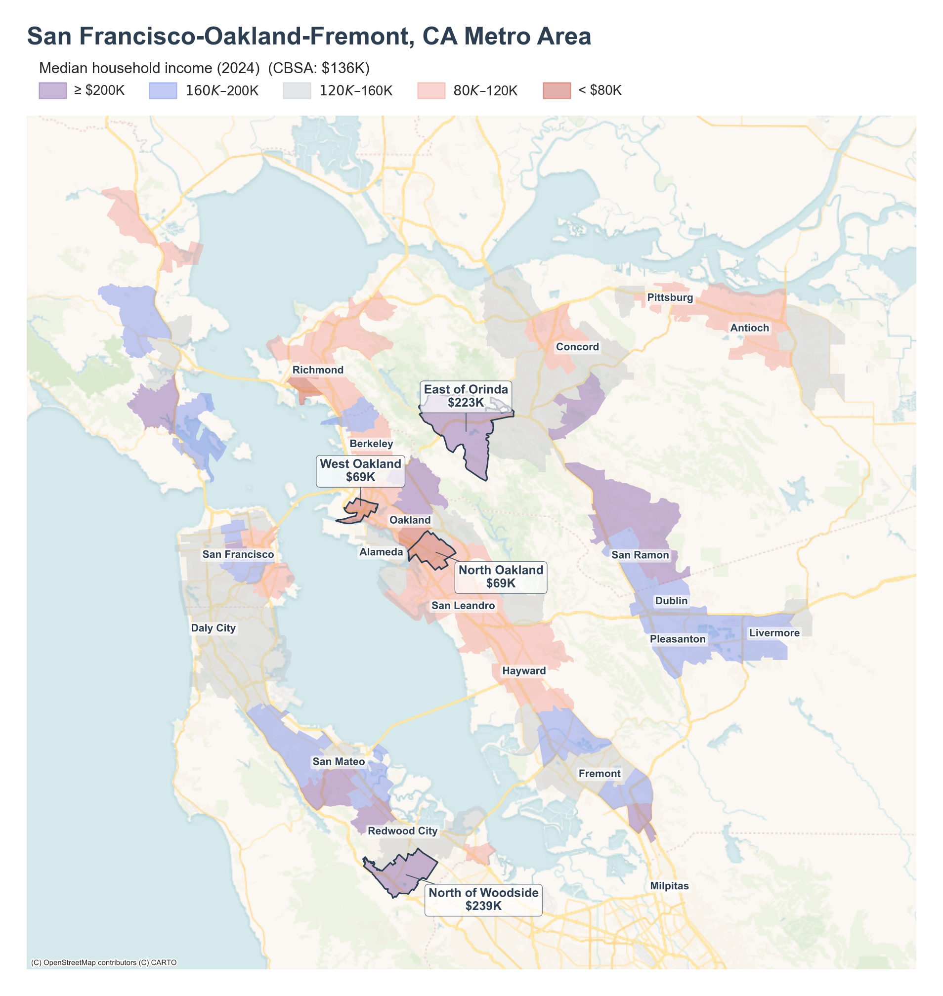 Median household income (2024) by tract cluster