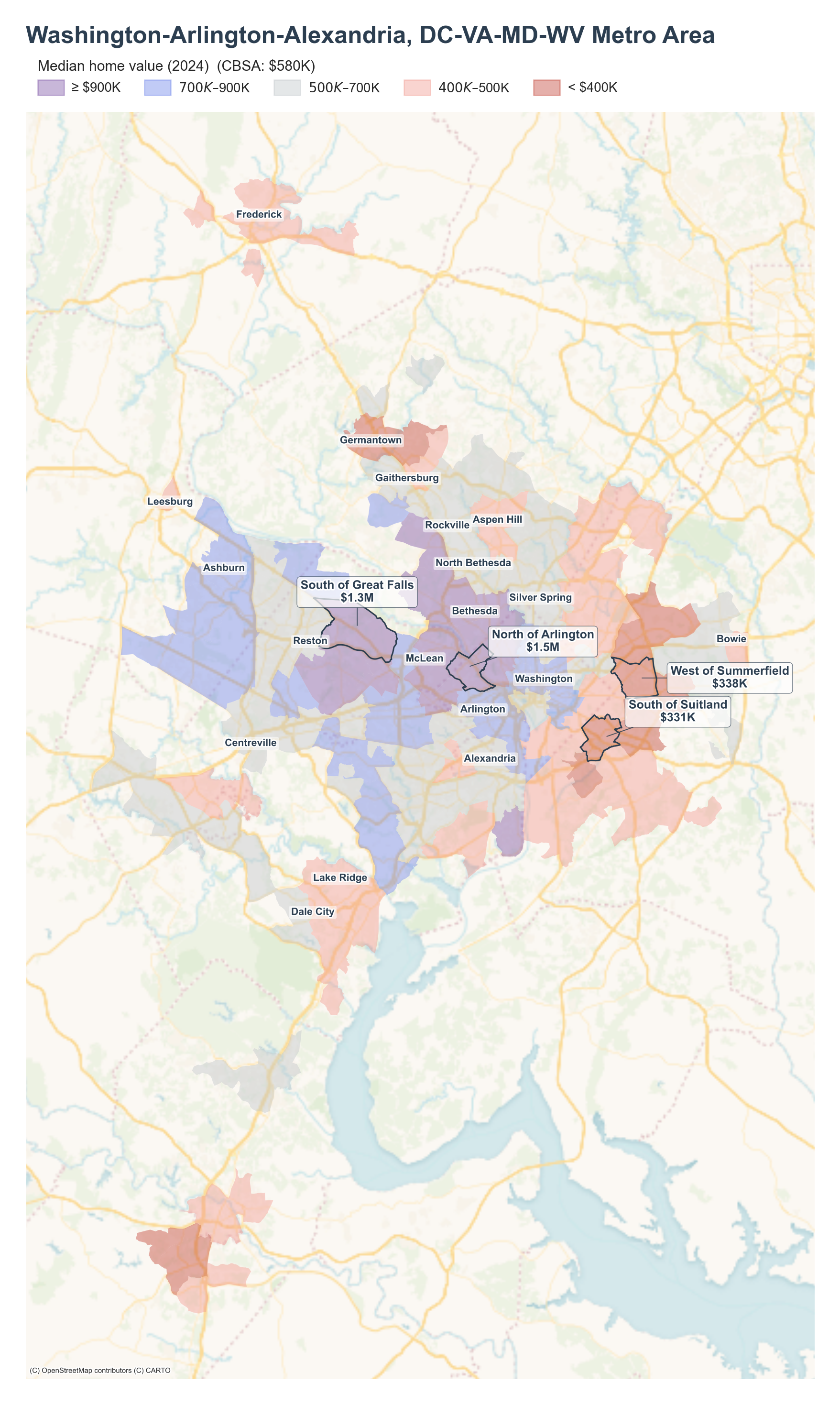 Median home value (2024) by neighborhood across the Washington, DC metro